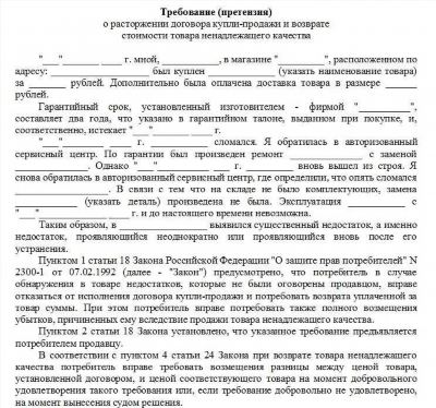 Возврат денежных средств покупателю не в день покупки