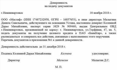 Образец доверенности на получение документов 2024 года