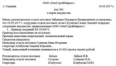 Характеристика, определяющая момент «материального ущерба» в случаях умышленного уничтожения или повреждения имущества юридического лица в статье Уголовного кодекса РФ