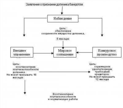 Основные стадии процедуры банкротства